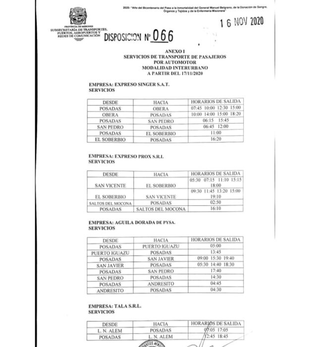 Hoy vuelve a funcionar el transporte interurbano en Misiones 4 8 - 4 2 - 7