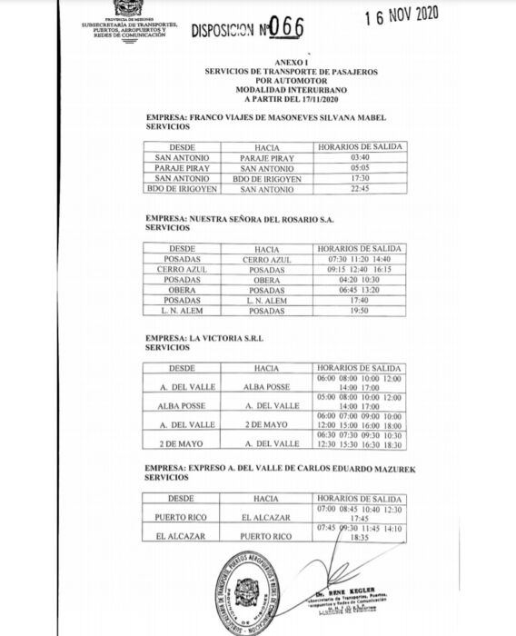Hoy vuelve a funcionar el transporte interurbano en Misiones 6 12 - 6 1 - 11