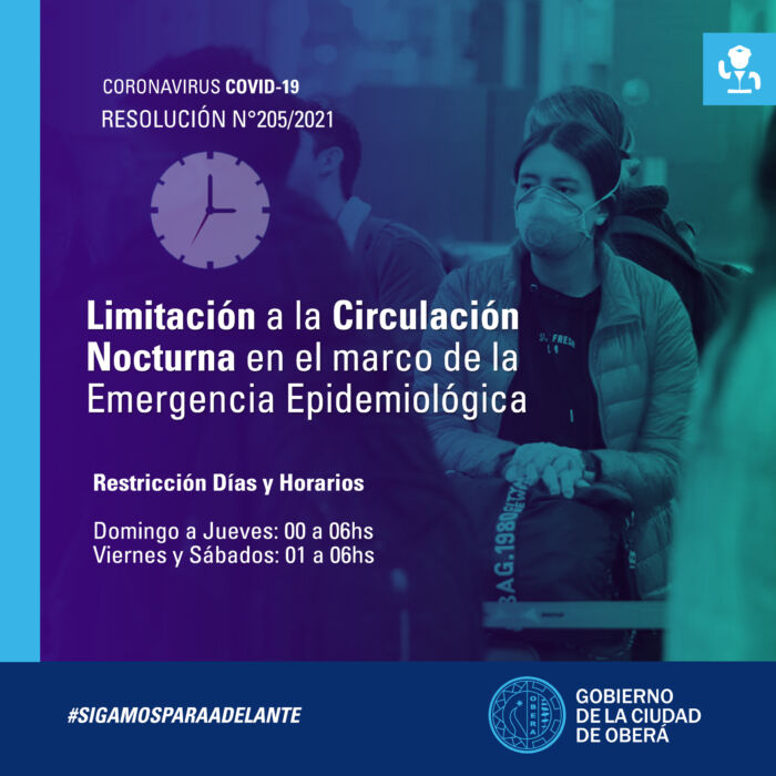 Oberá restringe su circulación nocturna: mirá los horarios 1 2 - Flyer Circulacion Restriccion Horaria - 1