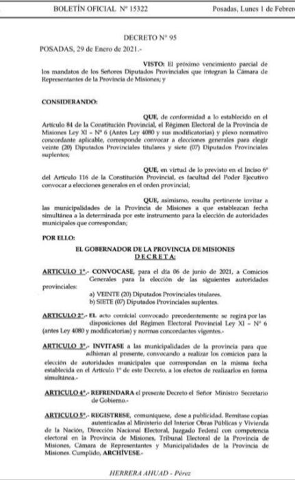 Las elecciones legislativas en Misiones serán el 6 de junio 1 2 - boletin oficial - 1