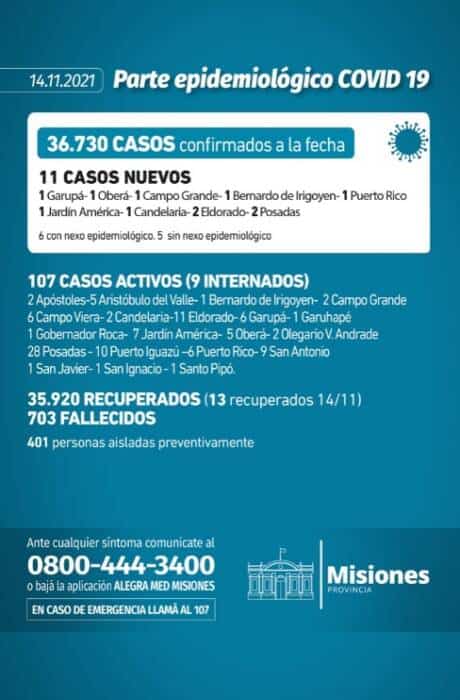 Salud Pública reportó 11 nuevos casos positivos de Covid-19 en Misiones 1 2 - Parte diario domingo - 1