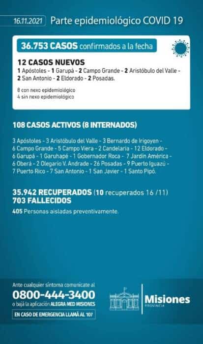 Confirmaron 12 nuevos casos positivos de Covid-19 en Misiones 1 2 - Parte diario martes 1 - 1