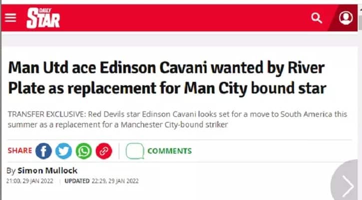 "Edinson Cavani jugará en River", afirman medios británicos 1 2 - Cavani 2 - 1
