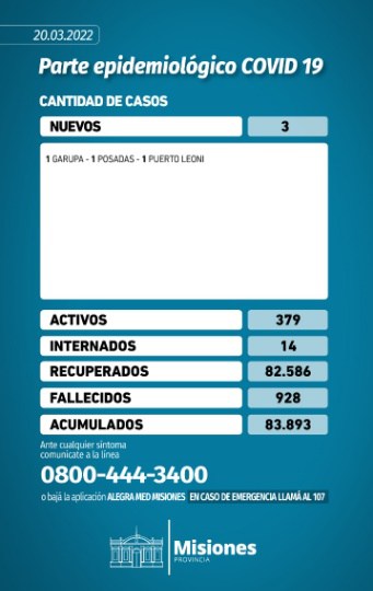 Salud Pública reportó tres nuevos casos positivos de coronavirus en Misiones 1 2 - Parte epidemiologico domingo 1 - 1