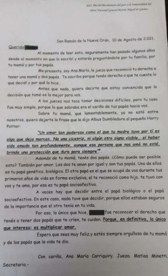 Salta: el conmovedor fallo de una jueza en un caso de filiación y la carta citando a Harry Potter 1 2 - fallo - 1