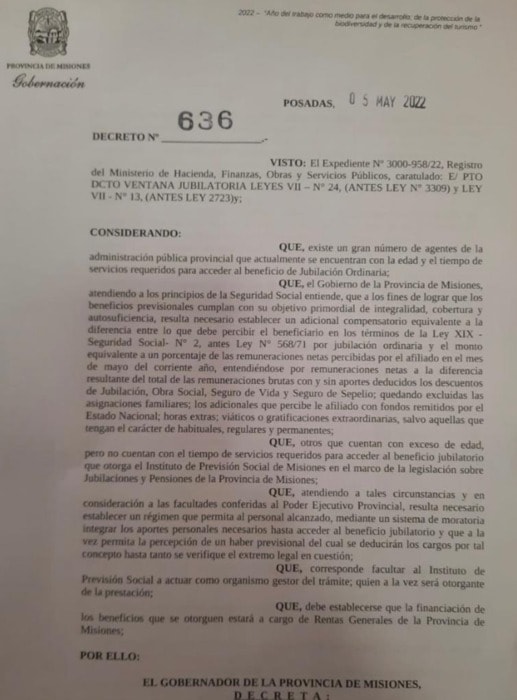 El régimen de ventana jubilatoria y moratoria previsional ya está vigente en Misiones 1 2 - Decreto - 1