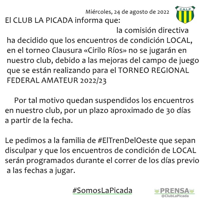 La Picada trabaja en el reacondicionamiento de su cancha para el Regional Amateur 1 1 - La Picada trabaja en el 1