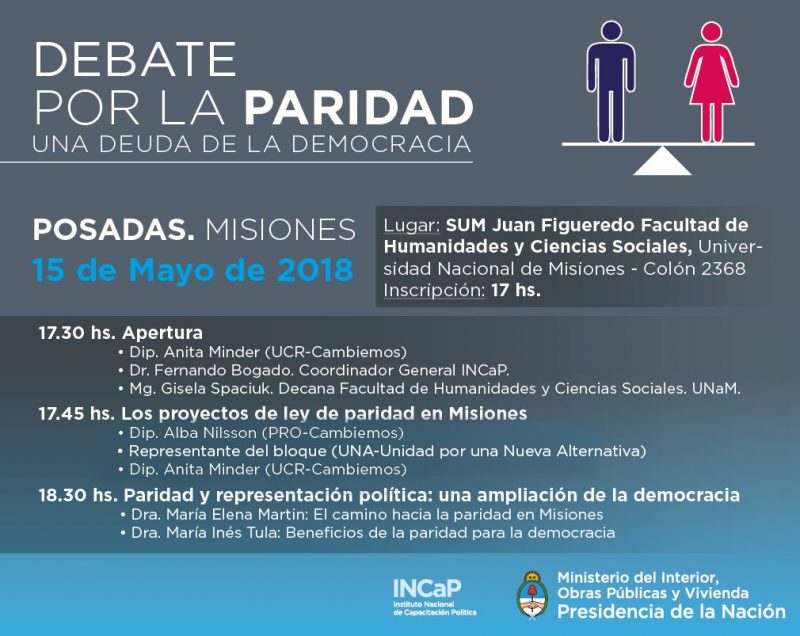 Realizarán un panel sobre leyes de paridad de género en Misiones