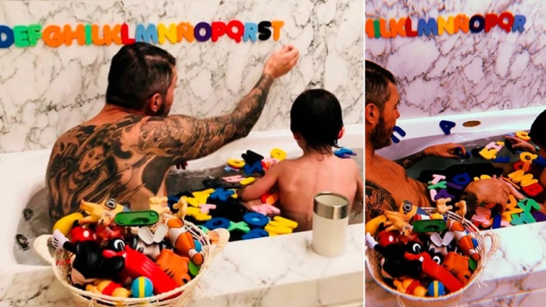 Las fotos de Marcelo Tinelli jugando y enseñándole el abecedario a su hijo Lorenzo