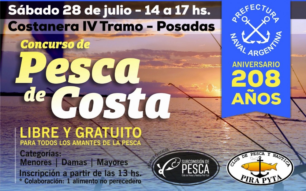 El sábado se realizará el Concurso de Pesca de Costa por los 208 años de la Prefectura Naval Argentina