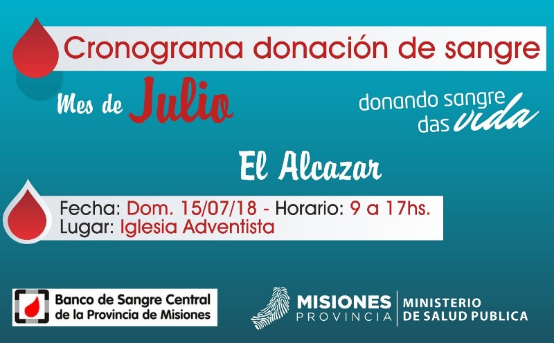 Este domingo  se realizará una colecta de Sangre en El Alcázar