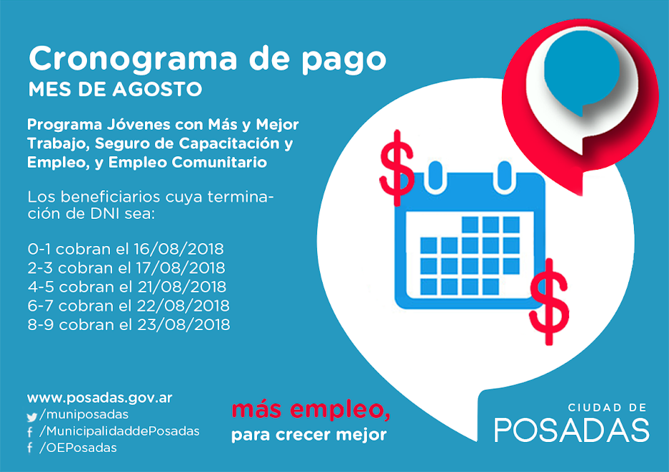 Este jueves comienza el pago de los programas sociales de la Oficina de Empleo