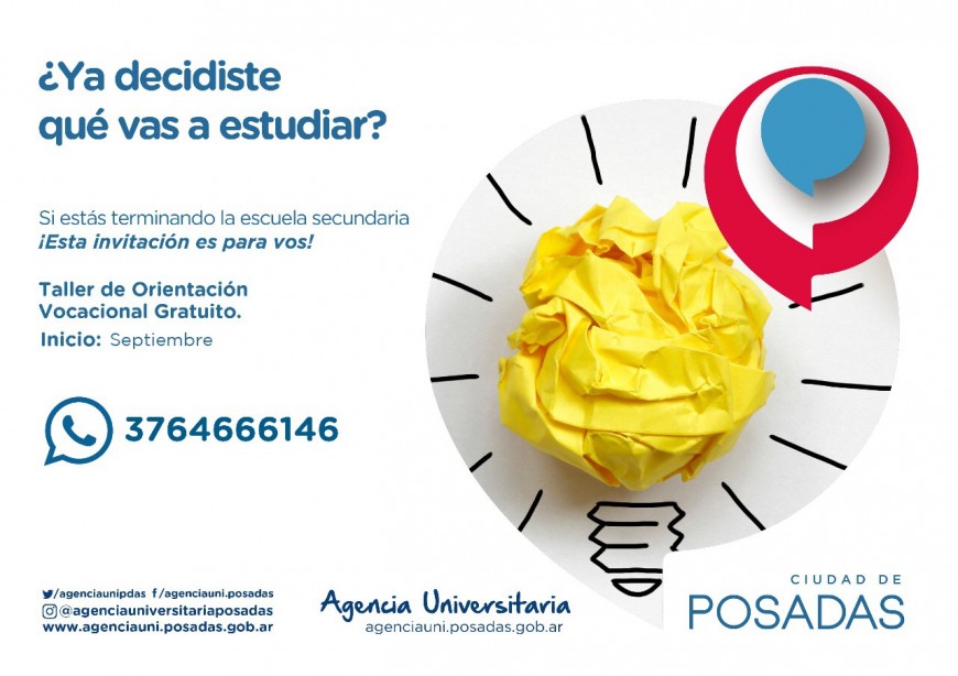 Agencia Universitaria: en septiembre comienzan los talleres de orientación vocacional municipales