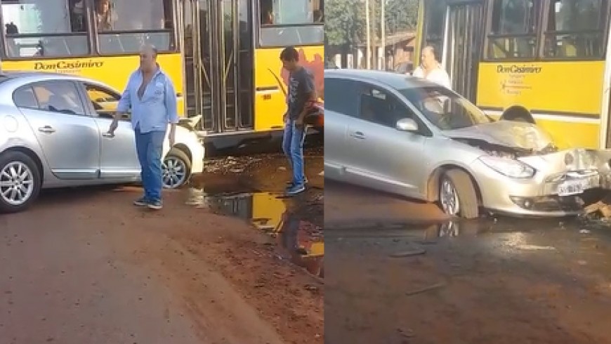 Fuerte choque entre un colectivo y un automóvil en la intersección de dos avenidas