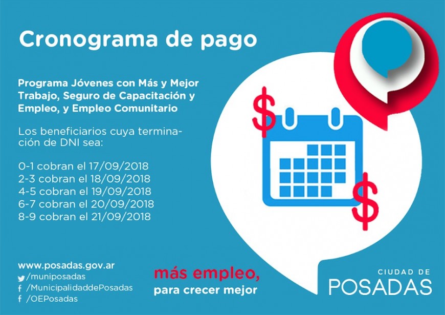 El lunes comienza el pago de los programas sociales de la Oficina de Empleo