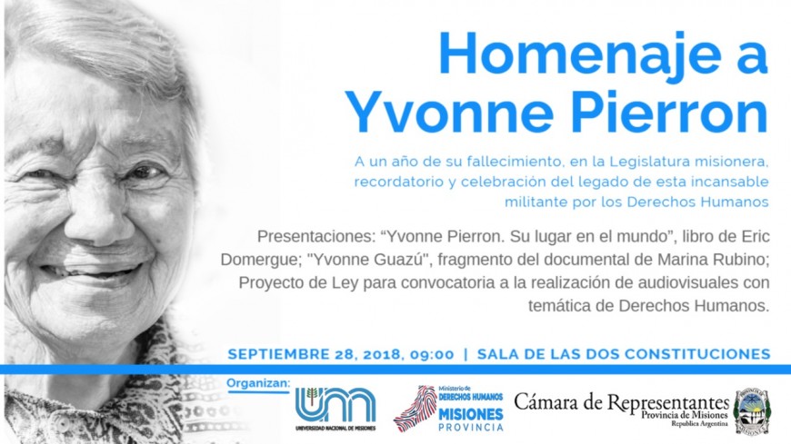 Realizarán un homenaje en el 1° aniversario del fallecimiento de Yvonne Pierron