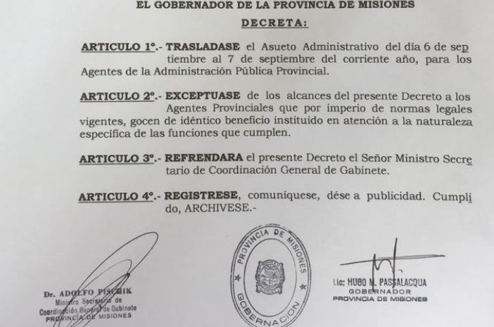 Asueto administrativo en la Provincia por el Día del Empleado Público