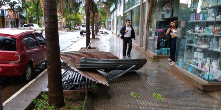 Fuerte tormenta provocó caída de árboles, voladura de techos y anegamiento de calles en Posadas
