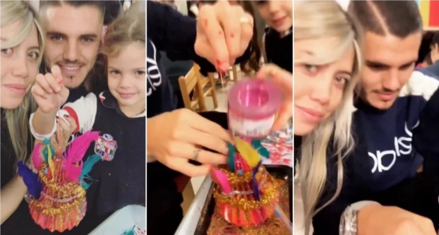 Wanda Nara y Mauro Icardi hicieron manualidades en una clase de su hija