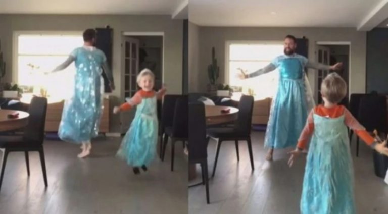 Su hijo quería cantar como Elsa de Frozen: compró dos vestidos de princesa, se disfrazaron y bailaron en un video que se hizo viral