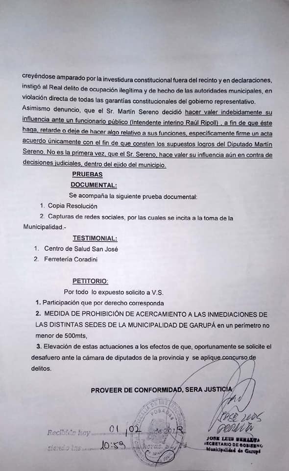 Garupá: el secretario de Gobierno denunció penalmente al diputado Martín Sereno por “alterar el orden público” 2 4 - 51464828 2214037452146562 8978244586686119936 n - 3