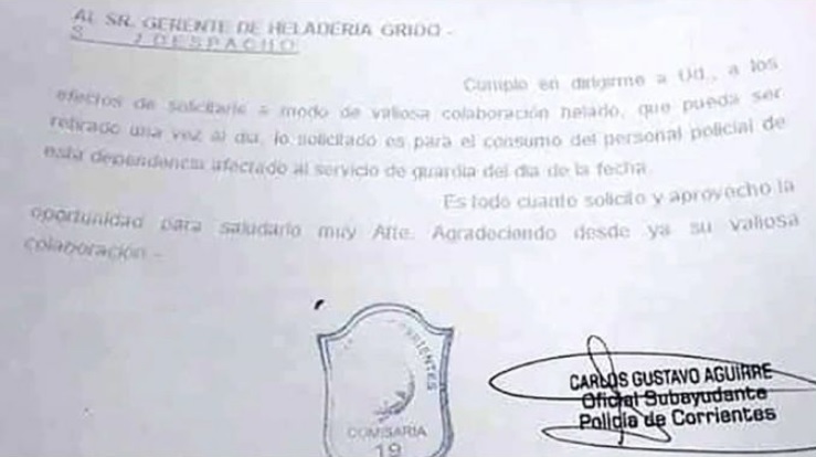 Corrientes: removieron del cargo al policía que pedía de regalo un kilo de helado por día