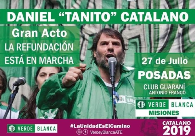 Elecciones nacionales de Ate: Daniel “Tano” Catalano estará el sábado en Posadas