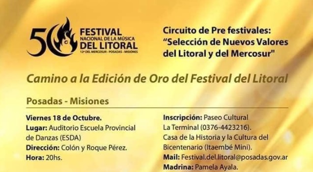 El Circuito de Pre-Festivales de Nuevos Valores del Litoral y del Mercosur 2019 finalizará en Posadas