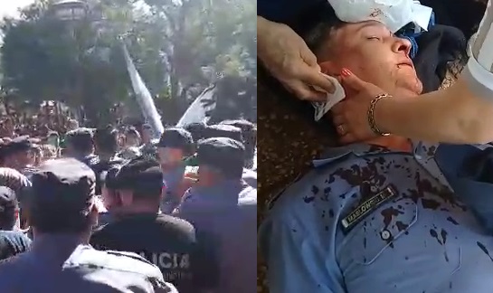 Enfrentamiento entre manifestantes y la policía en la plaza 9 de Julio: un efectivo herido