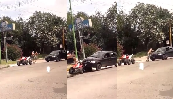 Salvaje pelea en Tucumán: piedras, palos y un auto embistiendo a un cuatriciclo