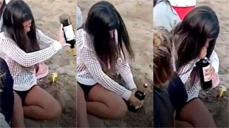 Destapó una botella de vino en la playa sin usar el sacacorcho y se volvió viral