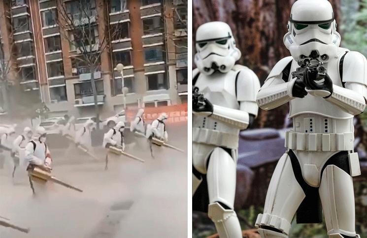 Fumigadores chinos “luchan” contra Coronavirus como Stormtroopers de Star Wars