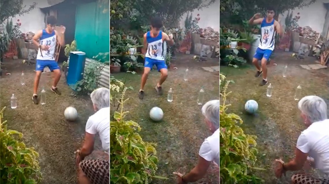 Redes: la abuela que entrena a su nieto en cuarentena es furor