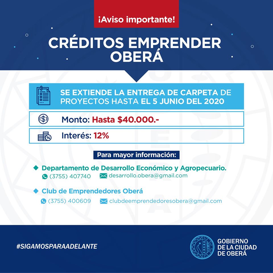 Inscripciones abiertas para créditos “Emprender Oberá”