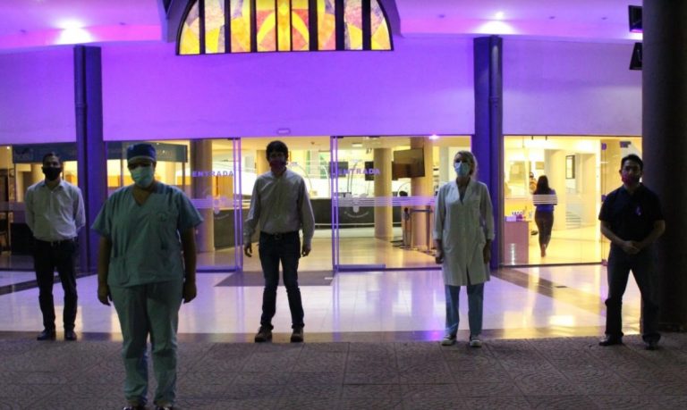 Iluminaron con luces violetas al Hospital Escuela por la Campaña de Prevención de Adicciones