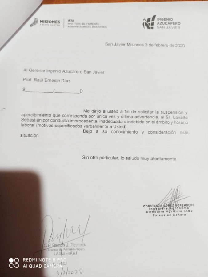 San Javier: desde el Ingenio Azucarero aclaran que el hombre desvinculado tenía conductas "obscenas" 2 4 - notas 2 - 3