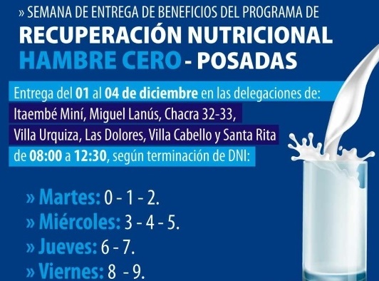 Posadas: desde este martes y hasta el viernes entregarán beneficios del programa "Hambre Cero"