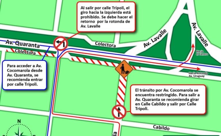 La intersección de las avenidas Cocomarola y la colectora de Quaranta permanecerá cortada por obra desde este lunes
