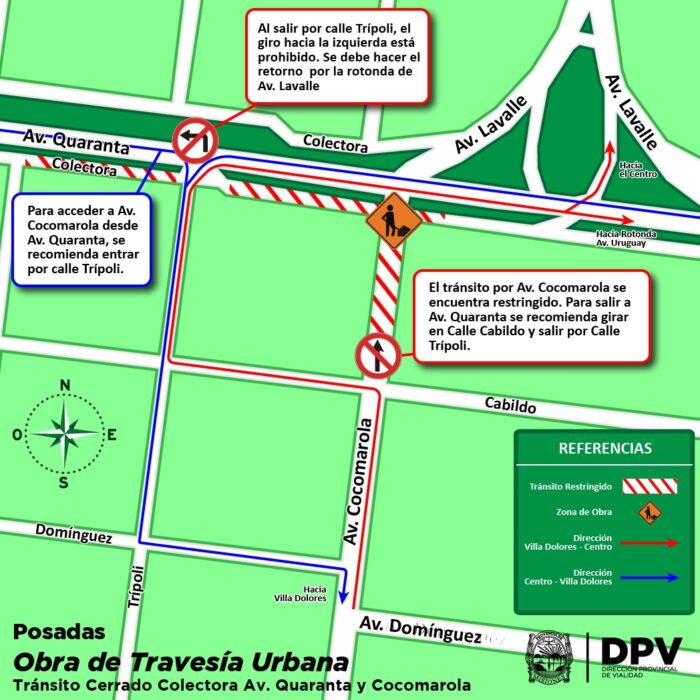 La intersección de las avenidas Cocomarola y la colectora de Quaranta permanecerá cortada por obra desde este lunes