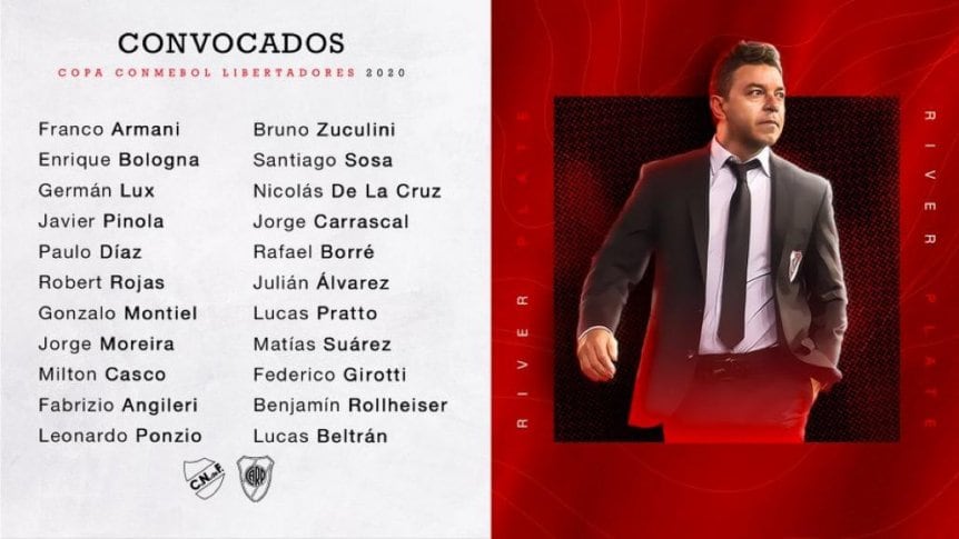 Gallardo confirmó la lista de concentrados de River para jugar ante Nacional por la Libertadores