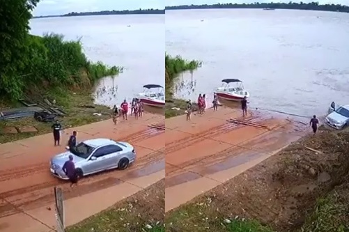 Panambí: se descuidó y terminó con el Mercedes Benz en el río