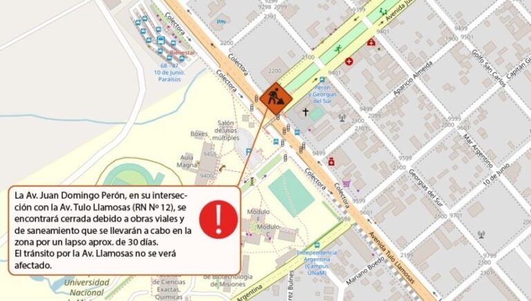 Posadas: por obras estará cortada la intersección de  las avenidas Juan D. Perón y Tulo Llamosas