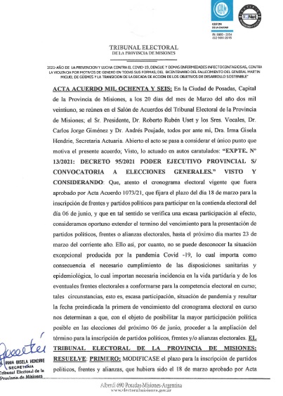 Elecciones de junio en Misiones: extendieron el plazo para la inscripción de espacios políticos