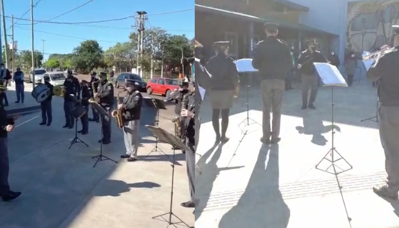 Posadas: la banda del Servicio Penitenciario agasajó al personal de la salud en dos centros vacunatorios