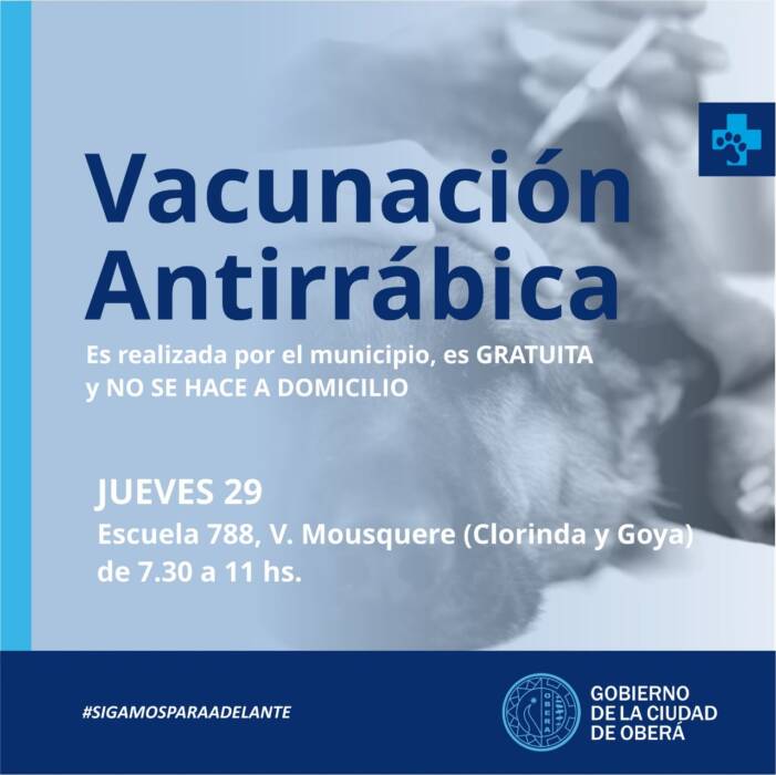 Este jueves se llevará a cabo una jornada de vacunación antirrábica