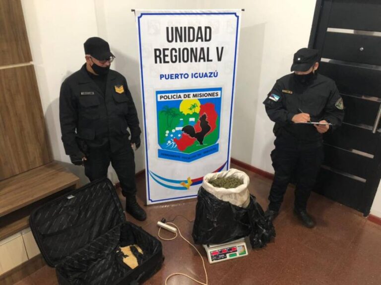 Detuvieron a un hombre que intentaba viajar con la valija cargada de marihuana en Iguazú