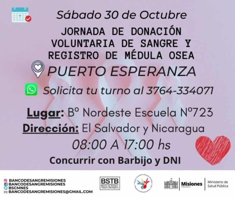 Este sábado habrá colecta de sangre en Puerto Esperanza