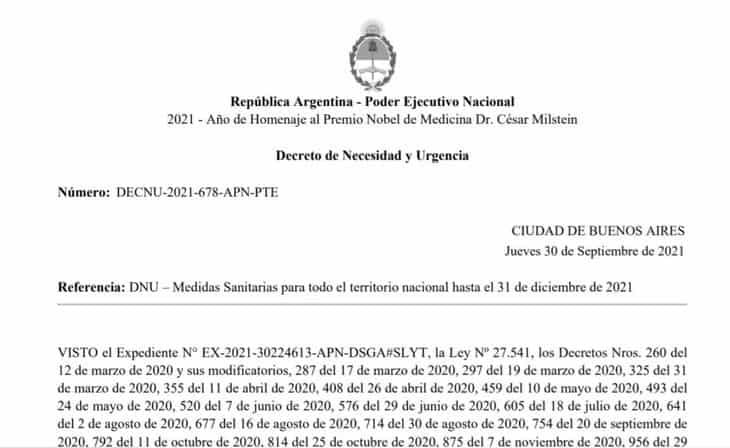 Coronavirus: Nación emitió el decreto con flexibilizaciones sanitarias hasta diciembre