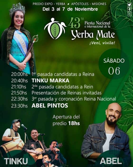 La Fiesta de la Yerba Mate tendrá esta noche la actuación estelar de Abel Pintos