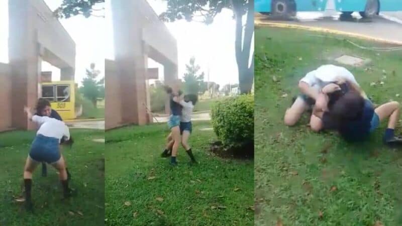 Posadas: brutal pelea de dos estudiantes frente a la estación de transferencia de la UNaM